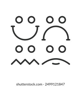 Emotions, in line design. Feelings, expression, mood, happiness, sadness, anger, love on white background vector. Emotions editable stroke icon.