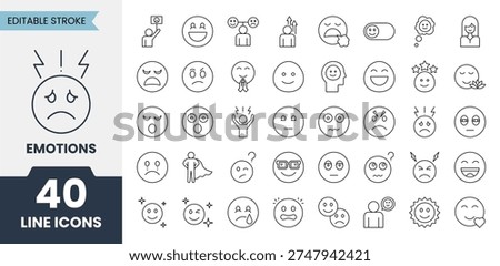 Emotions line icons set with editable stroke. Vector illustration