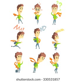 Emotions of men, set of flat vector illustrations