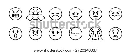 Emotions negative monochrome style set. Vector unpleasant characters with grayscale faces. Grimacing and steam from nose, sad but relieved, loudly crying and downcast icons