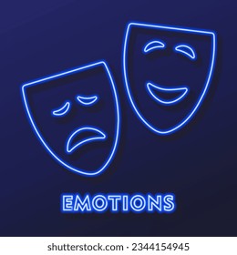 emotions neon sign, modern glowing banner design, colorful modern design trends on black background. Vector illustration.