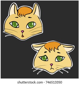 Emotions Normal and sad Cat's faces. Stickers, message