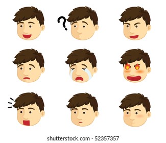 emotions on face of a boy character