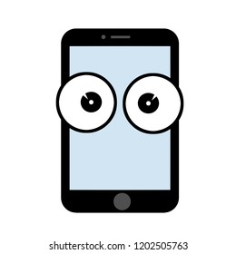 Emotions on the smartphone screen. A person gadget with the eyes. Cartoon flat illustration