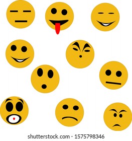 Emotions of the person.Cartoon yellow faces on a white background.Vector illustration.For prints, greeting cards, textiles, book illustrations.