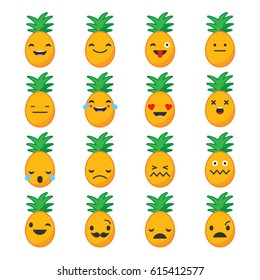 Emotions Pineapple. Vector style smile icons. 