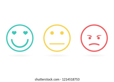 emociones Caras positivas, negativas y neutrales. Emoticonos rojos, amarillos, verdes sonrientes icono negativo, neutro y positivo, diferente humor. Diseño de esquema. Icono de ilustración de vector.Sonrisa