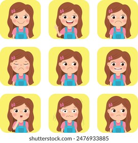 Emotions of preschool cute brownhaired girl
