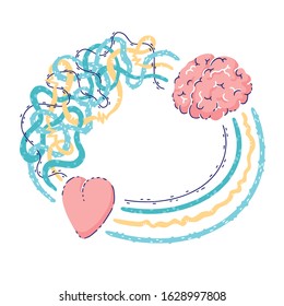 Emotions and rational thinking concept. Connection between heart and brain. Emotional intelligence. Flat vector illustration.