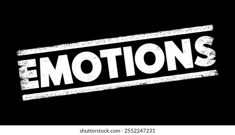 Emotionen beziehen sich auf komplexe psychologische und physiologische Zustände, die Gefühle, Gedanken und physiologische Reaktionen beinhalten, Textkonzept Stempel