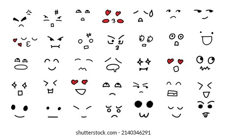 Emotions. Set of doodle faces. Smile Doodle cartoon face in childlike manga cartoon style