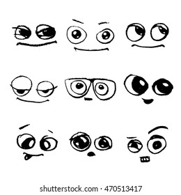 Emotions. Set of doodle faces. Smile.