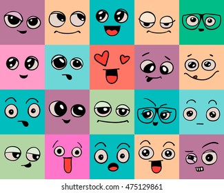 Emotions. Set of doodle faces. Smile.