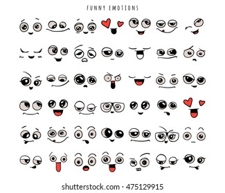 Emotions. Set of doodle faces. Smile.