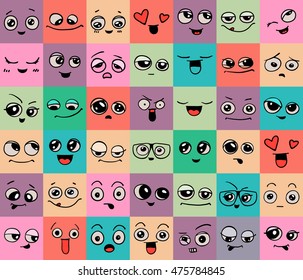 Emotions. Set of doodle faces. Smile.