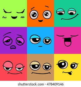 Emotions. Set of doodle faces. Smile.