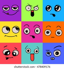 Emotions. Set of doodle faces. Smile.