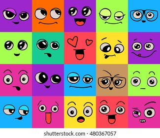 Emotions. Set of doodle faces. Smile.