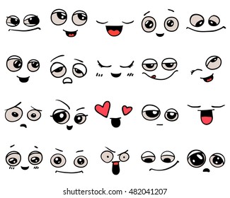 Emotions. Set of doodle faces. Smile.