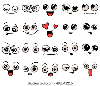 Emotions. Set of doodle faces. Smile.