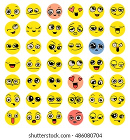 Emotions. Set of doodle faces. Smile.