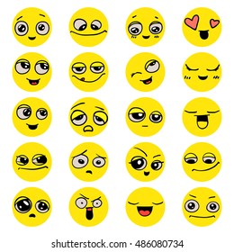Emotions. Set of doodle faces. Smile.