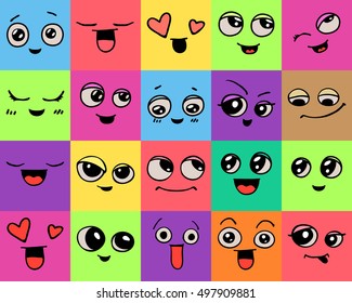 Emotions. Set of doodle faces. Smile.