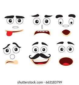 Emotions. Set of doodle faces. Smile vector on white background