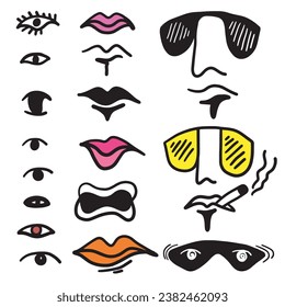 Emotions. Set of doodle faces. Smile.vector illustration.