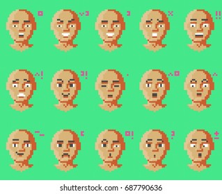 Emotions set; Icon or avatar of male face; pixel art
