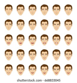 Emotions set. Man with different emotions and facial expressions. Portrait of businessman character in a flat style. Vector illustration.