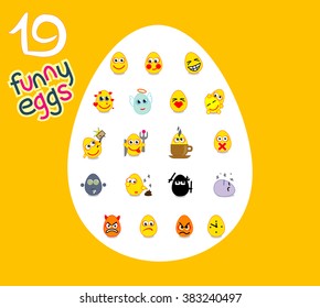 Emotions smiles nineteen different eggs icons vector design