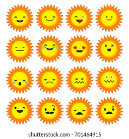 Emotions Sun. Vector style smile icons. 