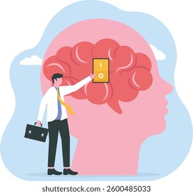 Emotions turn on and off, emotional intelligence concept with businessman turn off emotion switch on human head

