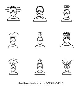 Emotions types icons set. Outline illustration of 9 emotions types vector icons for web