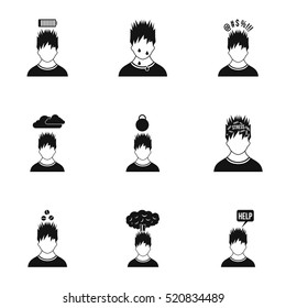 Emotions types icons set. Simple illustration of 9 emotions types vector icons for web