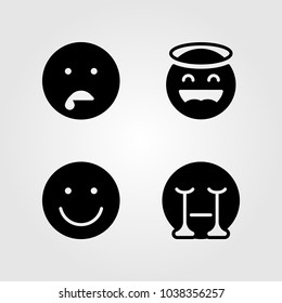 Emotions vector icon set. angel , smile, drool and crying