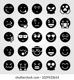 Emotions vector icon set. angry, scared, in love and money smile