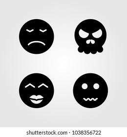 Emotions vector icon set. angry, nervous, kiss and skull