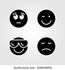 Emotions vector icon set. angry, dissapointment, smile and wink