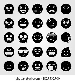 Emotions vector icon set. bored, launghing, sad and poo