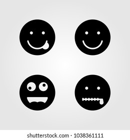 Emotions vector icon set. crazy, smile, secret and tongue