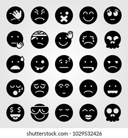Emotions vector icon set. crying, secret, stop and ugly