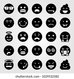 Emotions vector icon set. crying, scared, bored and wondering