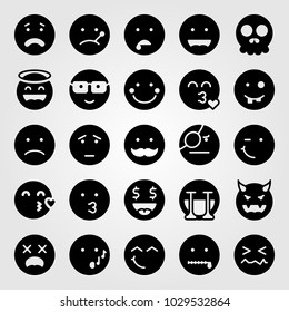 Emotions vector icon set. devil, smile, valentines day and angel 