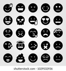 Emotions vector icon set. disgusted, shy, angel  and skull