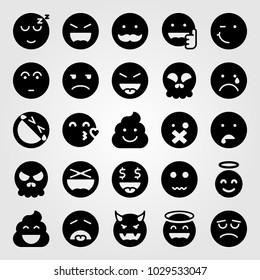 Emotions vector icon set. disgusted, kiss, unamused and sleeping