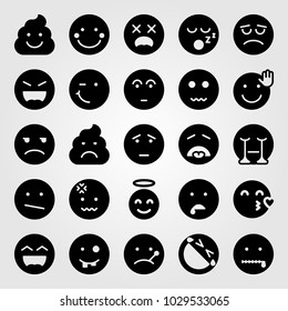 Emotions vector icon set. disgusted, poo, shy and secret