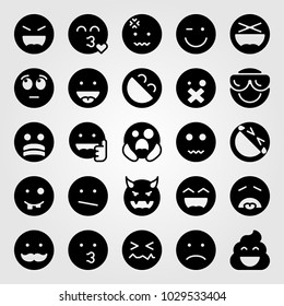 Emotions vector icon set. dizzy, scared, mustache and weird