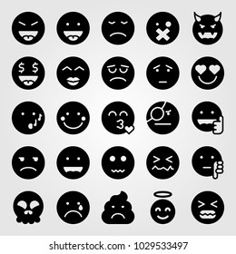 Emotions vector icon set. dizzy, like, laugh and sad